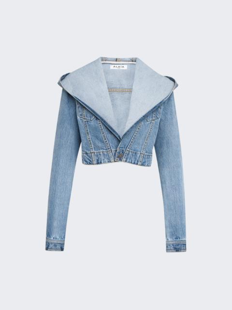 Alaïa Denim Hooded Cropped Jacket Blue