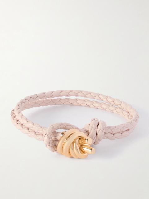 Bottega Veneta Intrecciato leather and gold-tone bracelet Pink