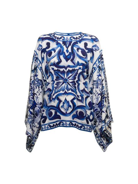 Dolce & Gabbana Woman's Maiolica Printed Silk Shirt Blouse