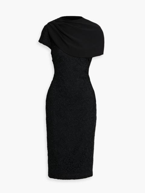 Other Designers Crepe-paneled guipure lace midi dress