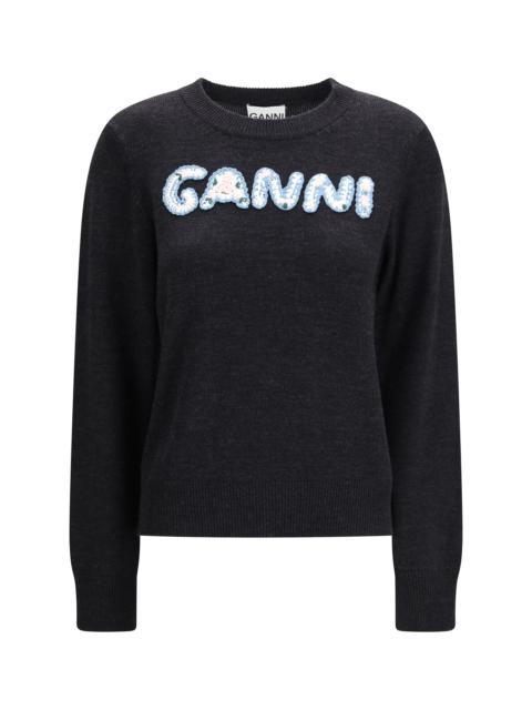 GANNI Ganni Crochet Appliqué Merino Sweater