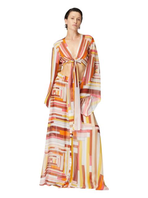 Missoni Missoni Printed Silk Crop Top With Wide Sleeves And Front Knot in Multicoloured at Nordstrom