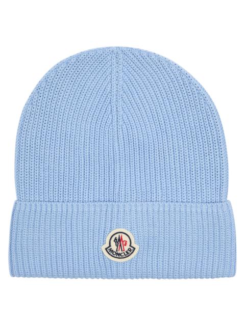 Moncler Moncler Logo Ribbed Cotton Beanie