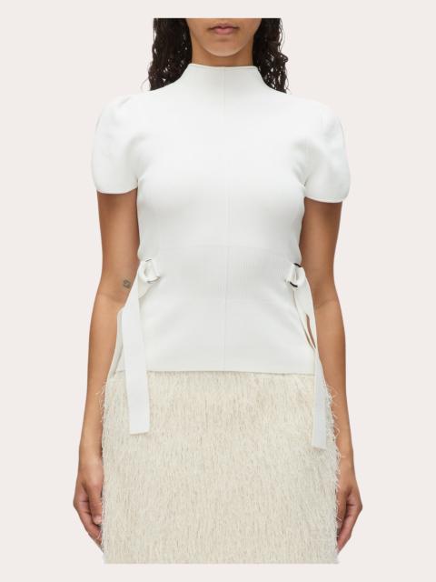 3.1 Phillip Lim Compact Rib Knit Mock Neck Tulip-Sleeve Top