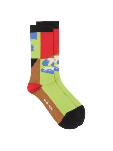 HENRIK VIBSKOV POP ART HAND SOCKS FEMME  - BLACK GREEN POP
