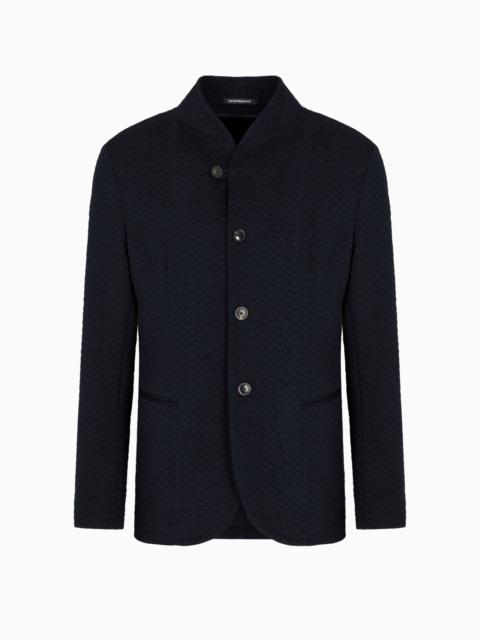 EMPORIO ARMANI GURU COLLAR JACKET IN CHEVRON MOTIF JERSEY KNIT