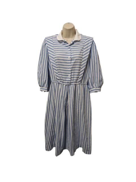 Other Designers Vintage 1980's Periwinkle Blue Collared Striped Shirt Dress Size 12