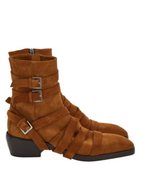 FERRAGAMO Ferragamo Harness Strap Suede Ankle Boots, Size 10 E