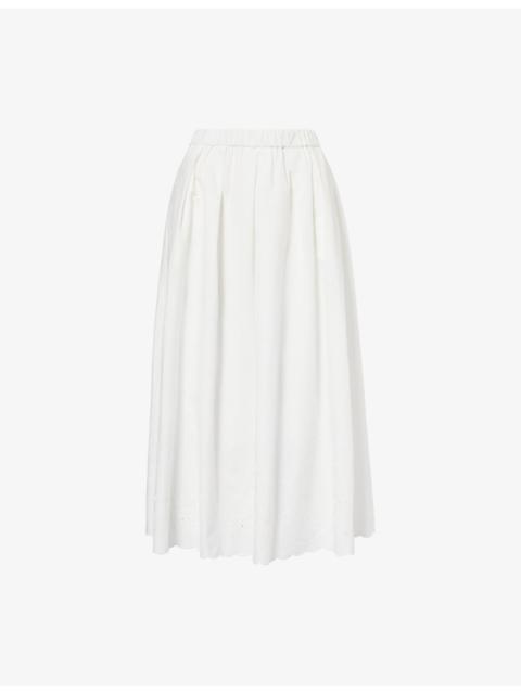 WEEKEND Max Mara Pio Embroidered Cotton And Linen Midi Skirt