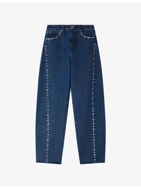 Sandro Rhinestone-Trim Barrel-Leg Denim Jeans