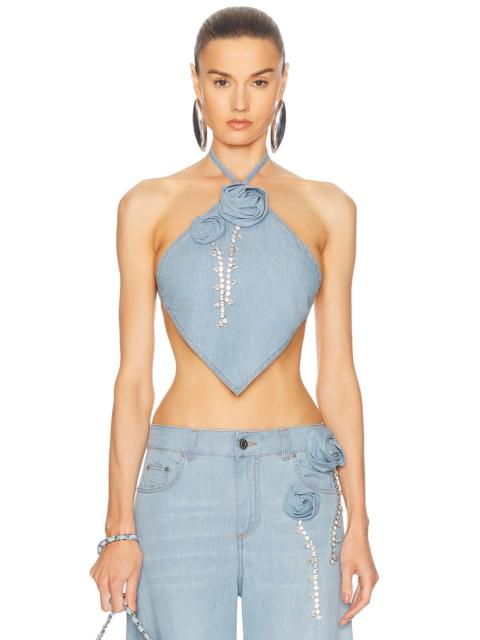 AREA Crystal Rosette Handkerchief Top