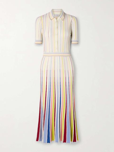 Calypso ribbed striped merino wool midi dress Ivory