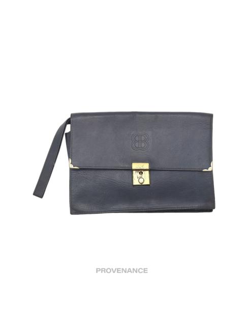 Balenciaga BB Logo Clutch Bag - Navy Leather