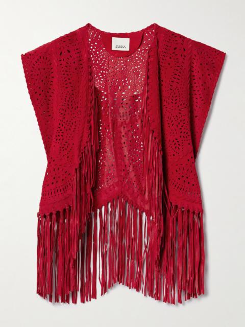 Isabel Marant Edita Fringed Whipstitched Laser-cut Suede Vest