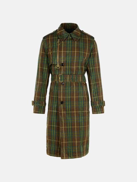 'CHECK' DARK GREEN COTTON TRENCH COAT