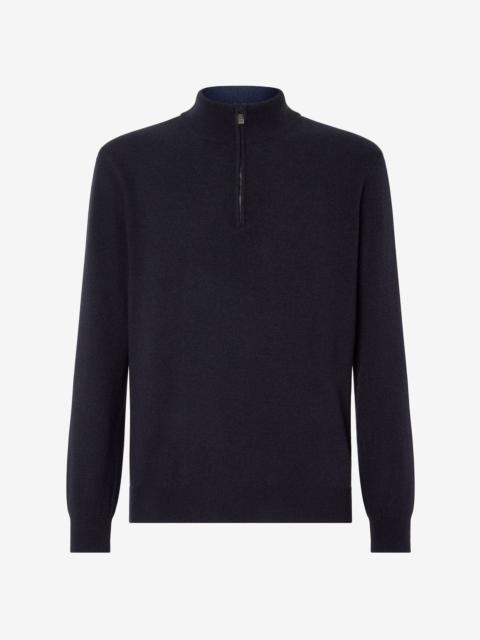 CORNELIANI Blue wool and cashmere zip jumper