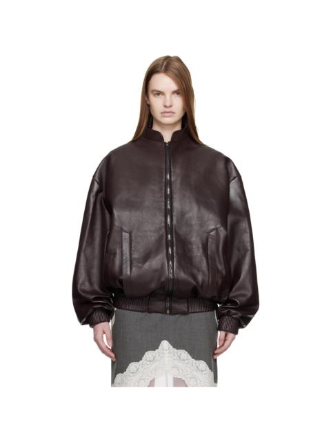MAGDA BUTRYM Burgundy Balloon Sleeve Leather Bomber Jacket