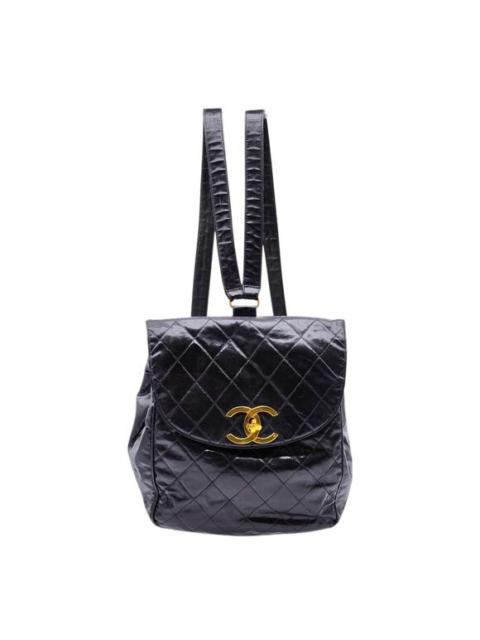 CHANEL Duma CC Logo Quilted Patent Leather Backpack in Black - vintage