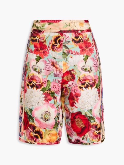 Zimmermann Floral-print silk and linen-blend satin shorts