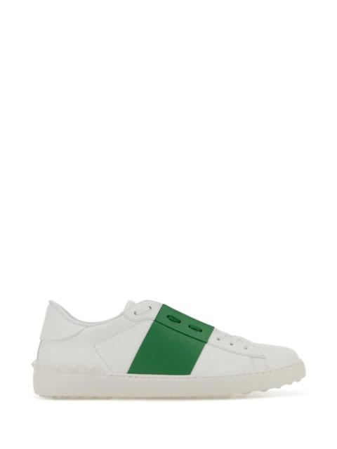 Valentino Valentino Garavani Men White Leather Open Sneakers With Green Band