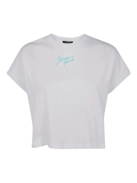 Balmain Short Sleeves "Balmain Paris" Cropped T-Shirt