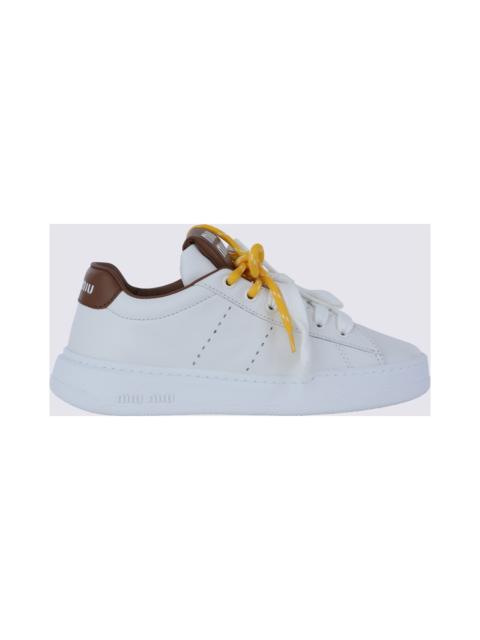 Miu Miu White And Cognac Leather Sneakers