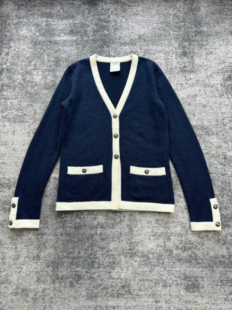 CHANEL Chanel blue and white color-blocked cashmere knit cardigan