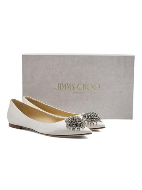 JIMMY CHOO Jimmy Choo Love Embellished Satin Flat Ballerina Shoes in White 36.5 6.5 $895