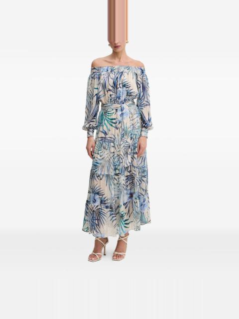 off-shoulder tiered maxi dress
