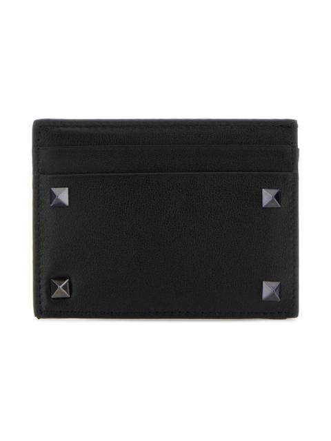 Valentino Black Leather Rockstud Card Holder