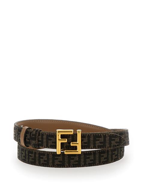 FENDI Fendi Women Brown Reversible Belt With Ff Buckle In Leather And Ff Canvas Woman