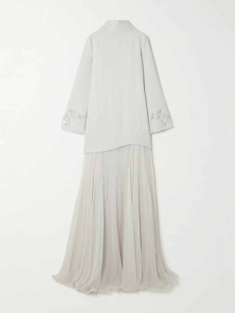 MARMAR HALIM Layered Embellished Crepe And Plissé-georgette Gown