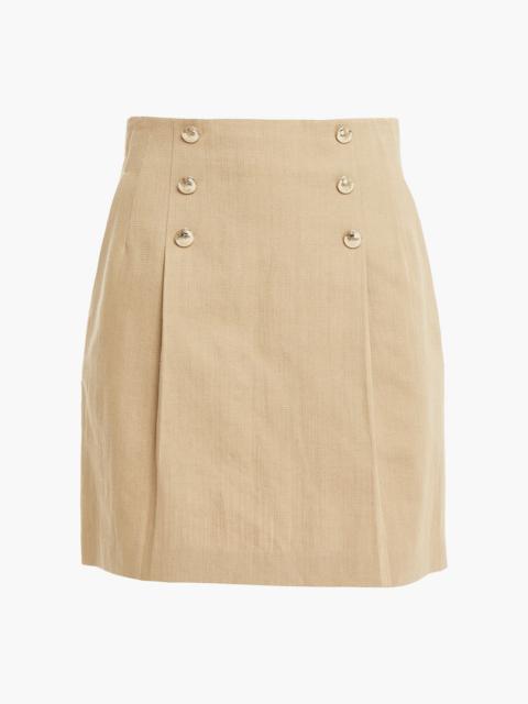 Sandro Embellished pleated cotton and linen-blend canvas mini skirt