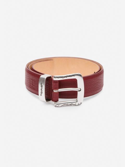 MAGDA BUTRYM Engraved buckle leather belt in red and silver