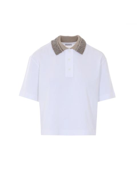 Brunello Cucinelli Brunello Cucinelli Women Cotton Jersey Polo Shirt With Dazzling Knit Collar