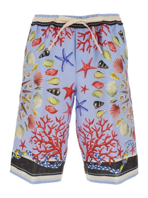 Dolce & Gabbana Dolce & Gabbana Men Multicolor Shorts With Elastic Drawstring And All-Over Print In Linen Man