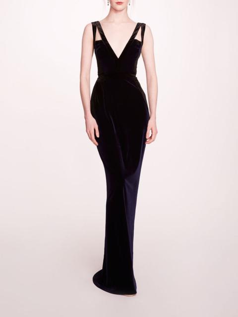 Marchesa SLEEVELESS VELVET COLUMN GOWN