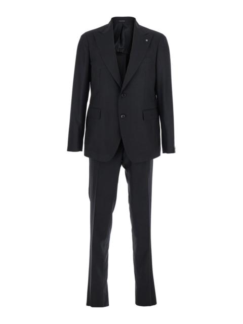 Other Designers Tagliatore Men Black Single-Breasted Suit With Peak Revers In Wool Stretch Man