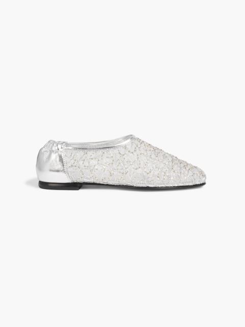 SIMKHAI Eden embellished metallic leather and mesh ballet flats