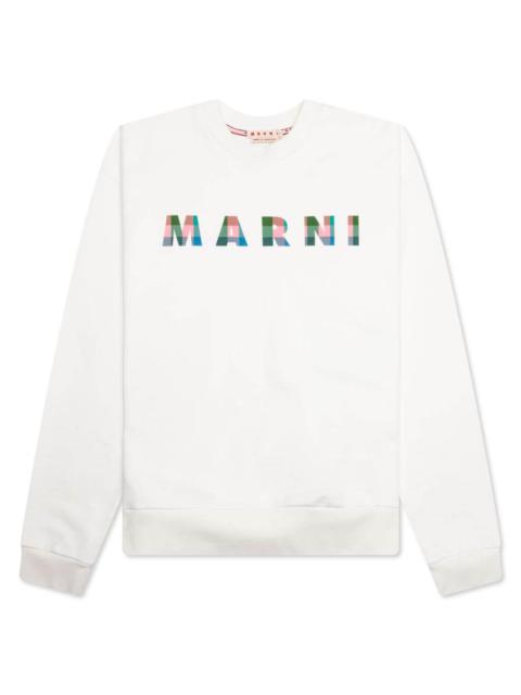 Marni WHITE COTTON SWEATSHIRT WITH GINGHAM LOGO - NATURAL WHITE