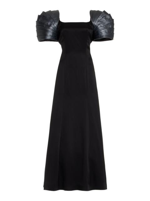 GABRIELA HEARST Duchess Pleated Dress in Silk with Leather