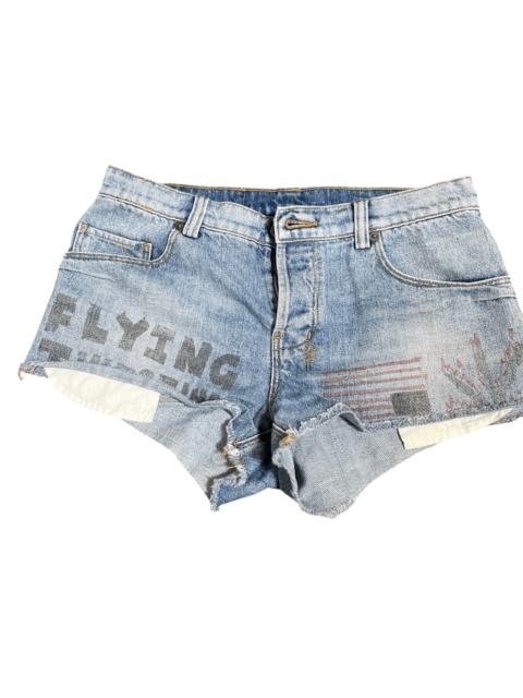 Ksubi Ksubi "Flying" Print Denim Shorts W27 Acid Wash Raw Hem