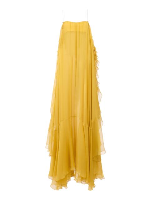 Chloé Organic Silk Mousseline Maxi Dress yellow