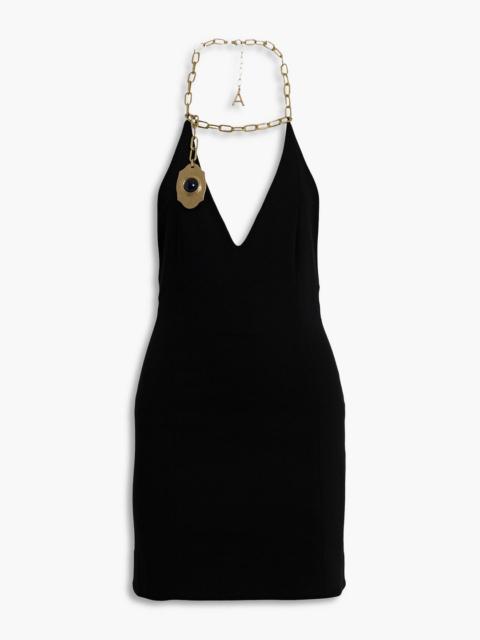 AREA Chain-embellished ponte halterneck mini dress