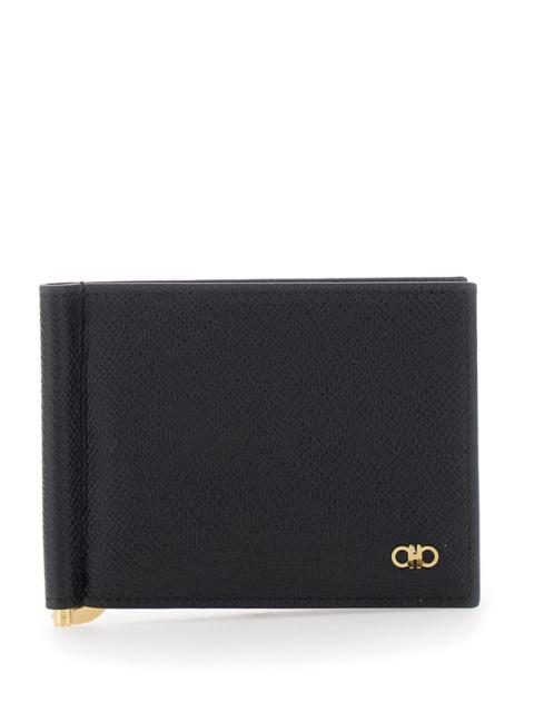 FERRAGAMO Ferragamo Men Micro Gancio Portafogli Con Money Clip Black Gold