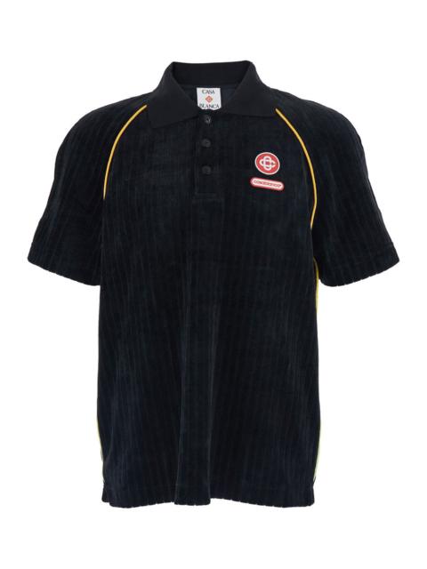 CASABLANCA Casablanca Men Black Polo Shirt With Classic Collar And Logo Embroidery On The Front In Corduroy Man