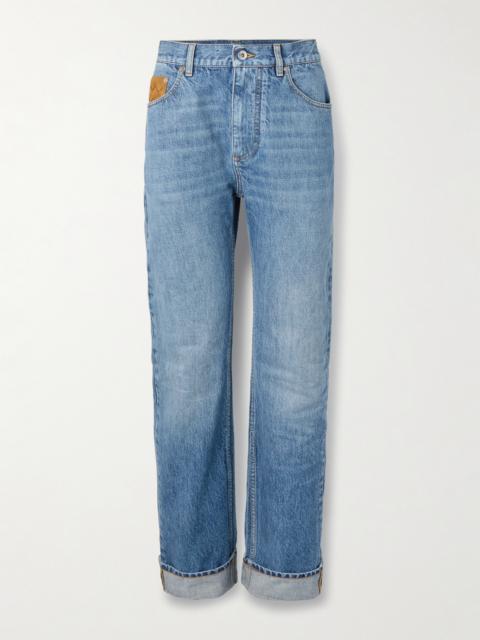 Bottega Veneta Suede-trimmed High-rise Straight-leg Organic Jeans