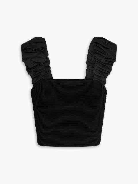 Aje. Allard cropped ruched ribbed-knit and taffeta top