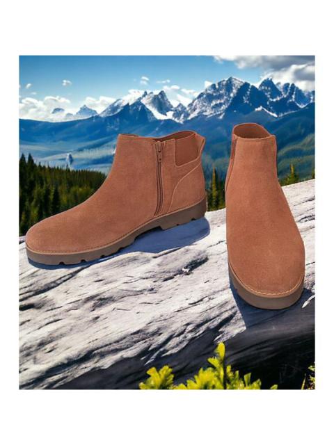 Other Designers Vionic Brionie Water Repellent Leather Suede Brown Ankle Bootie NEW 8.5 W NWOB