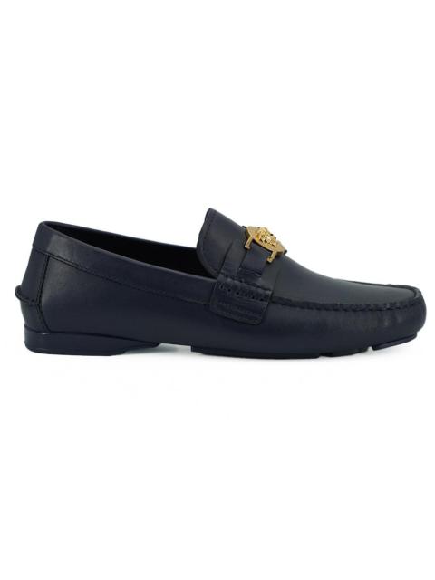 Versace Navy Blue Calf Leather Loafers Shoes